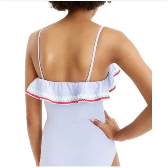 J CREW Ruffle underwire one-piece swimsuit in piqué nylon with rickrack trim 10 - Picture 2 of 7